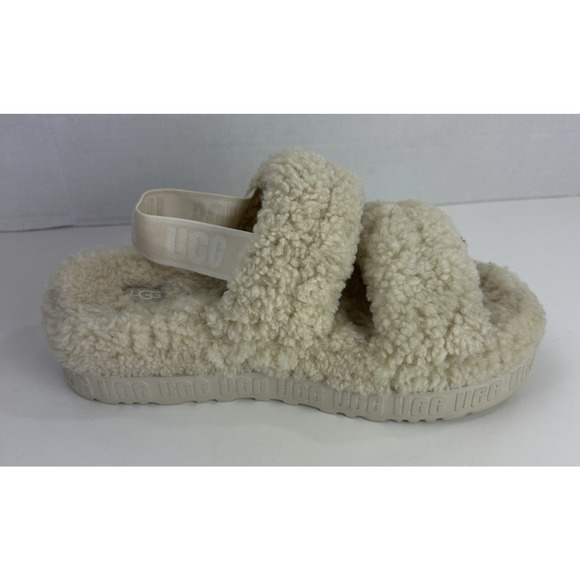 Ugg Oh Fluffita Sherpa Platform Sandals Natural Beige Sheepskin Size 11 Slides - Picture 4 of 16